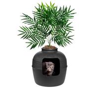 Good Pet Stuff Hidden Cat Litter Box Enclosure with Artificial Plant, Decorative Round Planter, Vented Carbon Charcoal Filter for Odor Control, Easy-to-Clean, Made in USA, Base Kit, Black