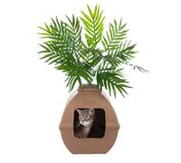 Good Pet Stuff, The Courtyard Litière cachée, Plantes artificielles et Pot de Fleurs carré fermé pour Chat, ventilé et Filtre d'odeurs, Facile à Nettoyer, Marron Moka