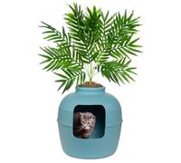 Good Pet Stuff, The Original Kit de démarrage pour litière cachée, pot de litière rond fermé avec plantes artificielles, système de filtre anti-odeurs au charbon ventilé, mousse de fleuriste, facile à