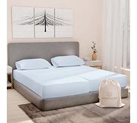 Good Sleep Bedding Lot de 5 draps pour lit Split King Size en Coton 1000 Fils 100% Coton égyptien satiné avec 2 draps-Housses et Poches de 40,6 cm de Profondeur - Bleu Clair