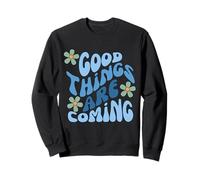 Good Things are Coming Fleur ondulée rétro Bleu Froid Sweatshirt
