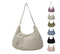 Good Totes Croissant Bag, Large Croissant Sling, Fashion Nylon/Water-Resistant Adjustable Strap (Beige)