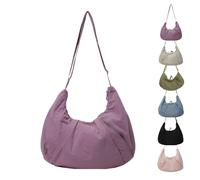 Good Totes Croissant Bag, Large Croissant Sling, Fashion Nylon/Water-Resistant Adjustable Strap (Purple)