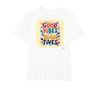 Good Vibes and High Fives Joyeux Motivation T-Shirt, Homme Grandes Tailles, Blanc, 6X Tall