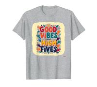 Good Vibes and High Fives Joyeux Motivation T-Shirt, Homme, Gris Chiné, 6XL