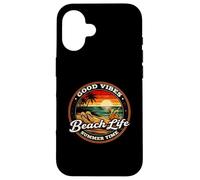 Good Vibes Beach Life Summer Time, rétro, Coucher de Soleil Tropical Coque pour iPhone 16