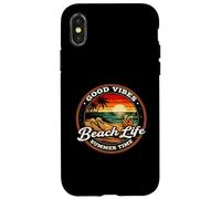 Good Vibes Beach Life Summer Time, rétro, Coucher de Soleil Tropical Coque pour iPhone X/XS