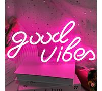 Good Vibes Enseigne Lumineuse Néon LED pour Décoration Murale, Panneau Neon Sign à Intensité Variable et Alimentation USB, Décoration pour Chambre, Fête, Mariage, 40 x 24 cm (Good Vibes-Rose)