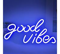 Good Vibes Enseigne Lumineuse Néon LED pour Décoration Murale, Panneau Neon Sign à Intensité Variable et Alimentation USB, Décoration pour Chambre, Fête, Mariage, 40 x 24 cm (Good Vibes-Bleu)
