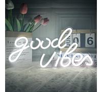 Good Vibes Enseigne Lumineuse Néon LED pour Décoration Murale, Panneau Neon Sign à Intensité Variable et Alimentation USB, Décoration pour Chambre, Fête, Mariage, 40 x 24 cm (Good Vibes-Blanc)