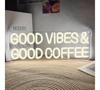 Good Vibes & Good Coffee - Panneau néon LED - Pour café, café, boisson, restaurant - Panneau de bienvenue ouvert - Décoration murale