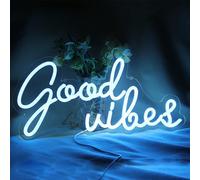 Good Vibes Lampe De Nuit Led Néon Pour Décoration Murale Bleu 5 V Alimentée Par Usb Avec Interrupteur À Intensité Variable Pour Chambre À Coucher, Fête, Hôtel, Décoration Récréative (40.6x19.1 Cm)
