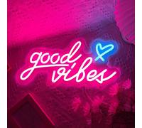 Good Vibes Néon Rose Avec Coeurs Bleu Glace - Néon Usb Pour Chambre À Coucher Sommeil Chambre D'enfant Mariage Fête Bar Décoration Murale Néon Chambre À Coucher