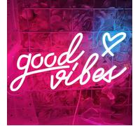 Good Vibes Néon Rose avec Coeurs Bleu Glace - Néon USB pour Chambre à coucher Sommeil Chambre d'enfant Mariage Fête Bar Décoration