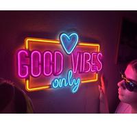 Good Vibes Only Love Panneau néon LED en métal pour chambre à coucher, salon, cadeau pour elle, cadeau pour lui (avec télécommande)