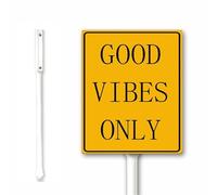 Good Vibes Only Panneau de cour avec piquet, maison de plage, piscine, planche de surf, décoration d'intérieur, 20 x 30 cm, aluminium antirouille, résistant aux intempéries, utilisation en extérieur