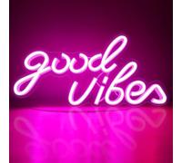Good Vibes Panneau néon LED avec adaptateur marche/arrêt pour décoration murale, panneau lumineux pour bar, salon, magasin, café, restaurant, boutique, club, salle de jeux, art mural (violet)