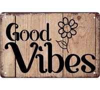 Good Vibes Plaque en métal rustique avec motif floral - Accessoires de décoration murale - Cadeau pour ami, famille, camping-cars, ferme, cadeau pour femme - 30,5 x 40,6 cm