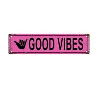 Good VIBES Plaque en métal vintage, panneau de rue, décoration d'intérieur, décoration murale, salle de bain, bar, café, garage, 40,6 x 10,2 cm