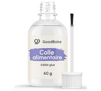 GoodBake Colle alimentaire avec pinceau, sans gélatine, colle comestible pour la décoration de gâteaux, la pâtisserie et le fondant, végétalienne et sans gluten, transparente, séchage rapide (60 g)