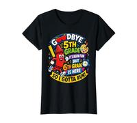 Goodbye 5th Hello Grade 6th Grade is Here Back to School T-Shirt Graphique avec Valeur, Femme, Noir, XL