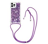 GoodcAcy Compatible avec Google Pixel 8a avec Cordon, Collier Coque Glitter Transparent Paillettes Etui TPU Bumper Silicone Case avec Chaîne Lanière Housse pour Smartphone Lanyard Case,Violet