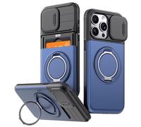 GoodcAcy Coque pour iPhone 14/iPhone 13 Pro avec Porte Carte,Bleu | Protection Caméra Coulissante,Stand magnétique Rotatif 360,Étui de PC Dur et TPU Silicone Militaire Anti-Rayures Coque Anneau
