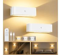 GOODEA 20CM Applique Murale sans fil, Durée de 60 jours & 3 Couleur Modes | Sync Lumière à Lumière, Commande Tactile et Télécommande RF, Lampes Murales Rechargeable pour Chambre Escaliers 2 Pièces