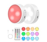 GOODEA.fun Lampe LED Rechargeable Puck Lights RGB Aimantées, Éclairage Tactile Sous Meuble Cuisine Batterie avec Télécommande Minuterie Variateur pour Placard Armoire Vitrine Étagère