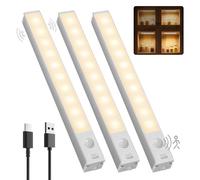 GOODEA Lampe de Placard LED Rechargeable 18cm Sans Fil,3 Pcs Réglette LED Lumiere Armoire Détecteur de Mouvement Pour Armoire à Linge, étagère à Livres, Escalier, Couloir, Voiture de Camping 3000k