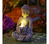 Goodeco Statue de Bouddha pour décoration intérieure et extérieure, lampe de jardin solaire à LED clignotante, méditation zen, décoration spirituelle de pièce (Bouddha zen)
