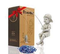 Goodeco Statue de pêcheur pour décoration de Jardin - Petit pêcheur de 27,9 cm pour étang ou Cascade de carpes koï, Statue au Bord de la Piscine avec Galets phosphorescents Inclus, Excellent Cadeau