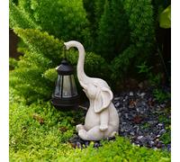 Goodeco-Statue D'éléphant Et De Girafe Avec Figurines De Lanterne Solaire,Décoration De Jardin Et De Cour,Cadeaux D'anniversaire Pour Femmes Et Hommes,Cadeau De Maman - Type White Elephant