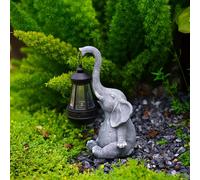 Goodeco-Statue D'éléphant Et De Girafe Avec Figurines De Lanterne Solaire,Décoration De Jardin Et De Cour,Cadeaux D'anniversaire Pour Femmes Et Hommes,Cadeau De Maman - Type Gray Elephant