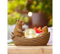 Goodeco Statue solaire avec deux ours bruns qui rament avec boule solaire au milieu du bateau, décoration de jardin pour terrasse, pelouse, jardin, cadeau pour femme/grand-mère