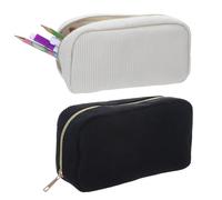 GooDengFull Lot de 2 trousses à crayons esthétiques - Pour adolescent - Noir - Petite trousse à crayons - En velours côtelé - Pour l'école, le bureau