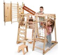 Goodevas Améliore le cadre d'escalade d'intérieur 9 en 1 pour enfants, cadre d'escalade Montessori avec toboggan, balançoire, mur d'escalade, triangle d'escalade, art ajouté, aire de jeux pour chambre