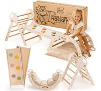 Goodevas Cadre d'escalade 5-en-1 pour Enfants - Échelle en Triangle, Arc d'escalade, Balance Board et Coussin, Cadre d'escalade Montessori, Gym en Bois pour Enfants de 1 à 3 Ans
