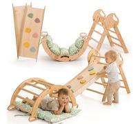 Goodevas Cadre d'escalade 5 en 1 pour enfants - Échelle triangulaire, arche d'escalade, planche d'équilibre et coussin, cadre d'escalade Montessori, gym en bois pour enfants de 1 à 3 ans