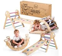 Goodevas Montessori - Cadre d'escalade d'intérieur 5 en 1 en bois avec toboggan - Triangle d'escalade Montessori pour enfants à partir de 1 an - Aire de jeux d'intérieur pour bébé - Jouet d'escalade