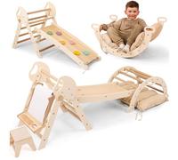 Goodevas Montessori Kit d'escalade 5 en 1 : triangle d'escalade d'intérieur, arche d'escalade avec coussins, toboggan pour enfants et ajout d'art, aire de jeux intérieure de 1 à 3 ans