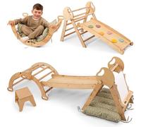 Goodevas Montessori Kit d'escalade 5 en 1 : triangle d'escalade d'intérieur, arche d'escalade avec coussins, toboggan pour enfants et ajout d'art, aire de jeux intérieure de 1 à 3 ans