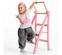 Goodevas Tour d'apprentissage Montessori Pliable Tabouret Enfant (Rose) | Bois de bouleau, anti-basculement, antidérapant, design fin, 45x47x88 cm, stable pour tout-petits, se plie facilement
