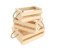 GoodFreshDecor Lot De 3 Caisses En Bois Naturel Boîtes De Rangement Décoratives Avec Poignées En Corde Caisses À Vin À Fruits Et Légumes 40 x 30 x 16 cm ; 25 x 25 x 16 cm ; 30 x 20 x 16 cm