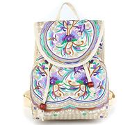 Goodhan Sac à dos vintage brodé ethnique sac à main de voyage sac à bandoulière beige, violet, 12x10x5 inch, Sacs à dos de jour