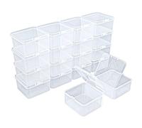 Goodma Lot de 18 mini boîtes de rangement carrées vides en plastique transparent avec couvercles à charnière pour petits articles et autres projets d'artisanat (6,5 x 6,5 x 3,5 cm)