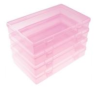 Goodma Lot de 4 boîtes rectangulaires en plastique vides avec couvercles à charnière pour petits objets et autres projets d'artisanat (180 x 110 x 30 mm, rose)