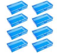 Goodma Lot de 8 mini boîtes de rangement rectangulaires vides en plastique avec couvercles à charnière pour petits articles et autres projets d'artisanat, 13,5 x 7,9 x 3 cm (Bleu)
