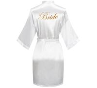 goodmansam Peignoir de Bain Femme Satin Bride Kimono Robe avec Personnalisé Broderie Dorée Chemise de Nuit Soyeuse Court Mariée pour Mariage Fête