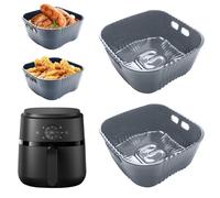 Goodpejine 20CM Moule Silicone Air Fryer Platine, Air Fryer Accessoires pour Philips série 2000 4.2L (NA229/00), Russell Hobbs 4,3L, 2PCS Réutilisable Plat Silicone Airfryer, Gris